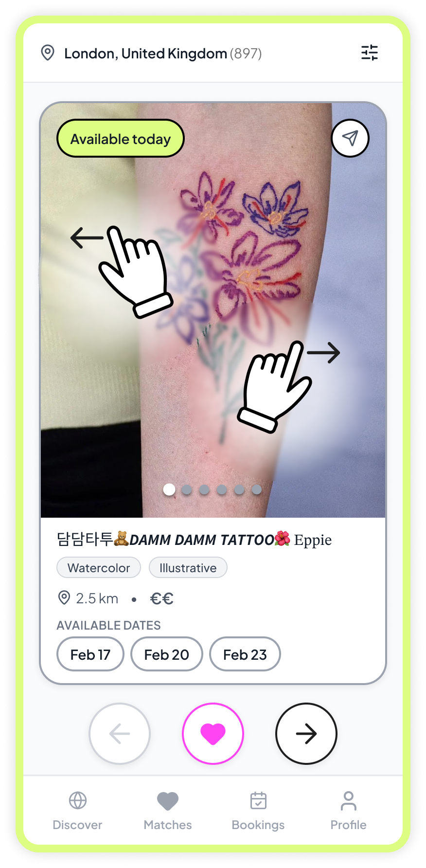 Swipe through artists